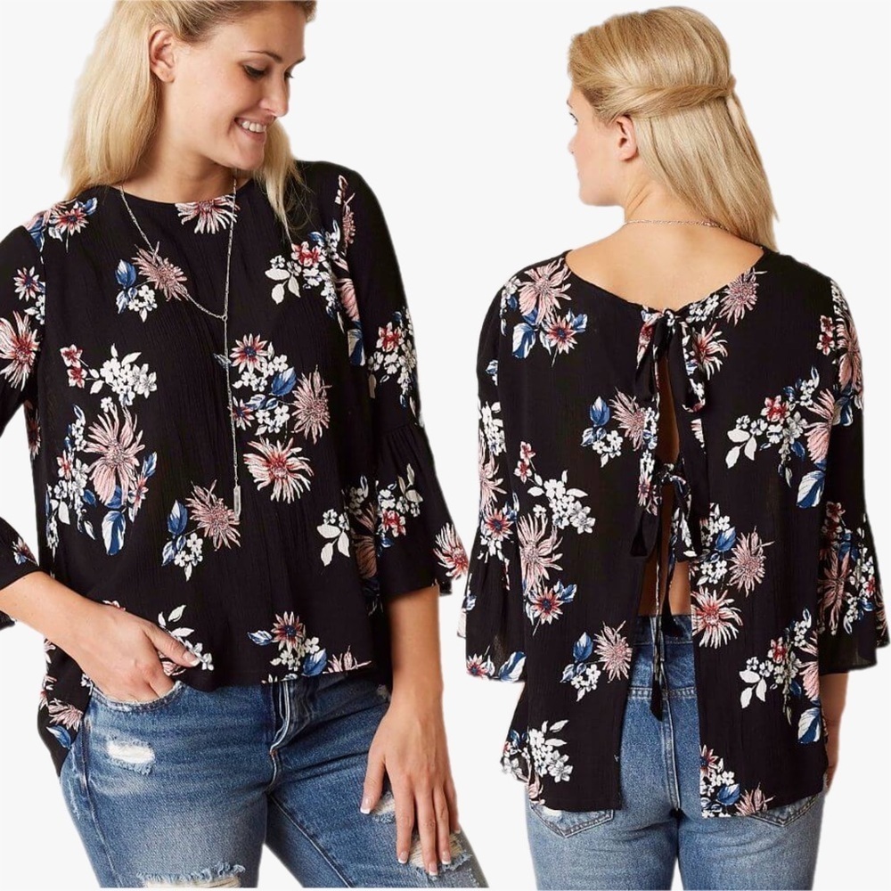 Daytrip Floral Boho Hippie Tie Back Top 10P